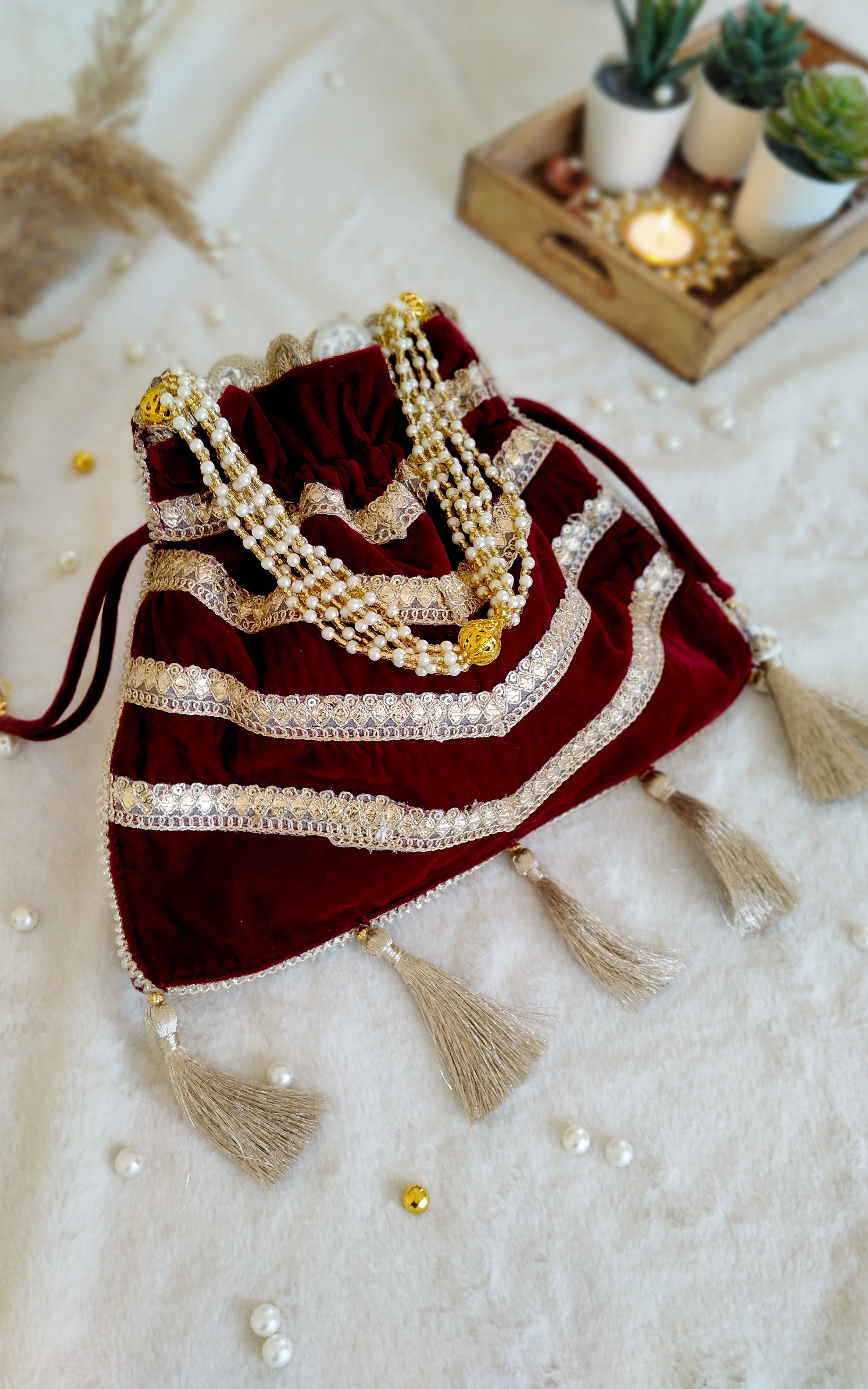 Maroon Velvet Potli Bag