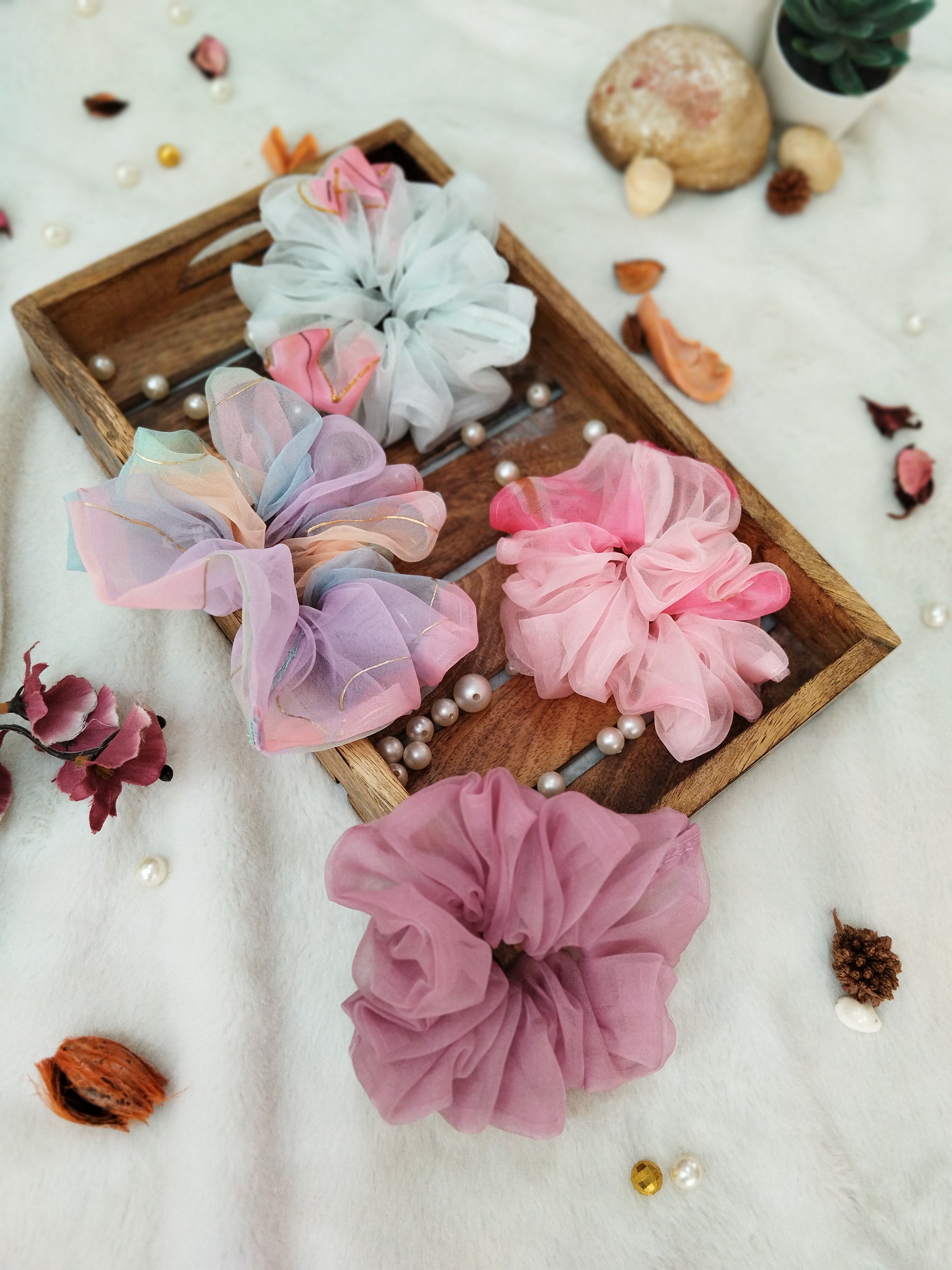 Giant Organza Scrunchies Combo (Pink, Multi, Sky Blue, Lilac)