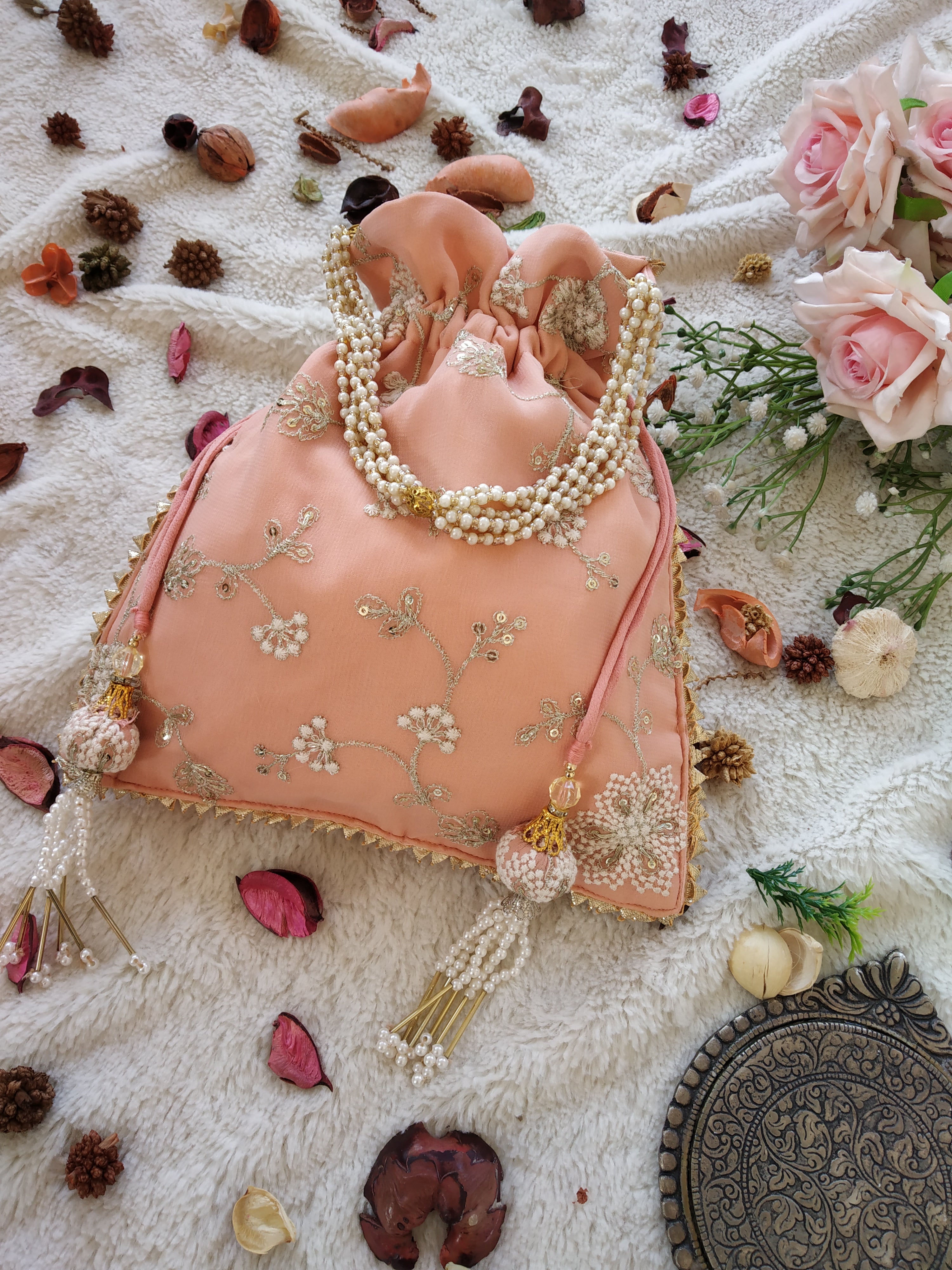 Buy Teejh Royal Affair Pink Embroidered Potli Bag online