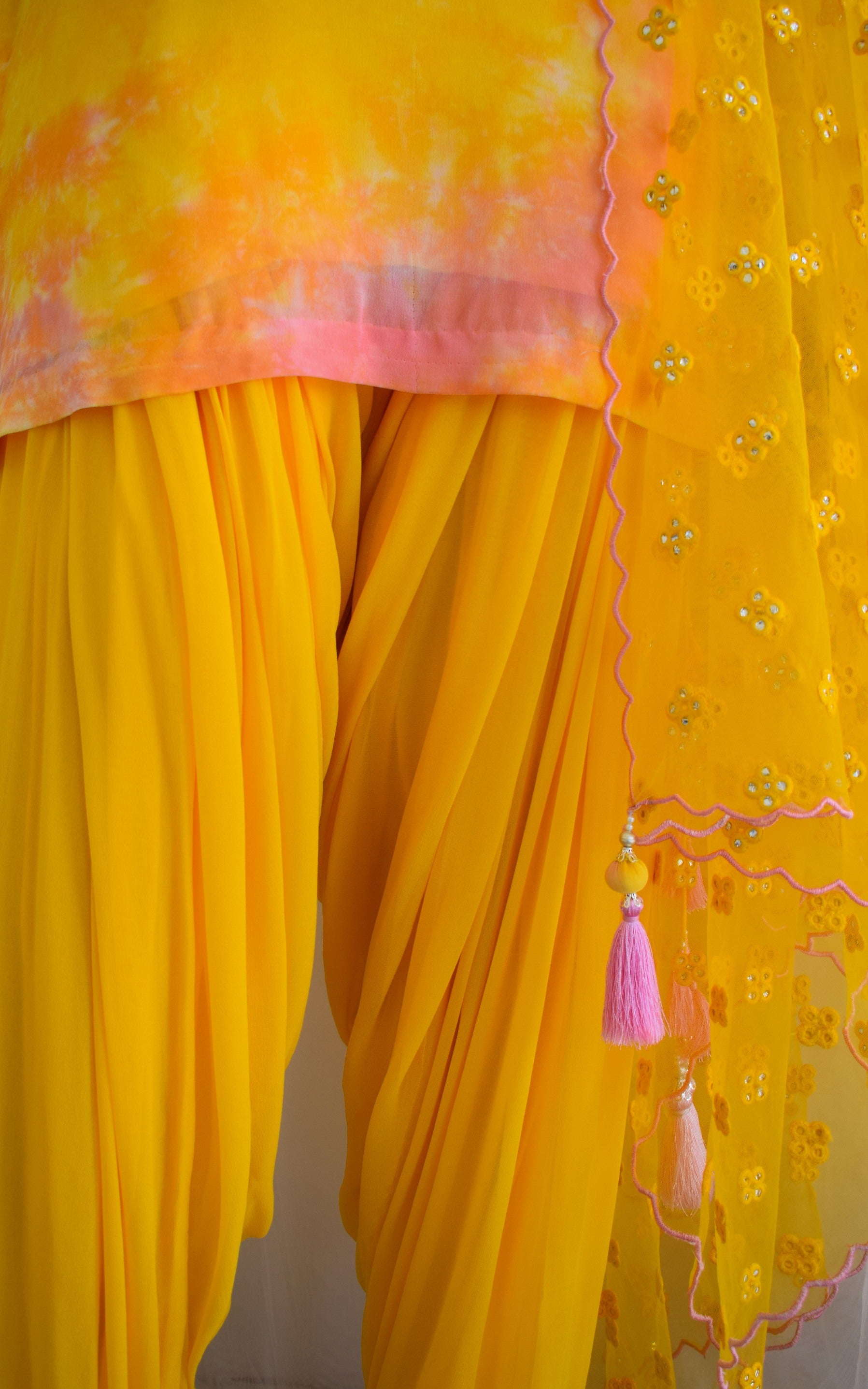 Shobhitta Yellow Mirrorwork Shibori Patiala Set