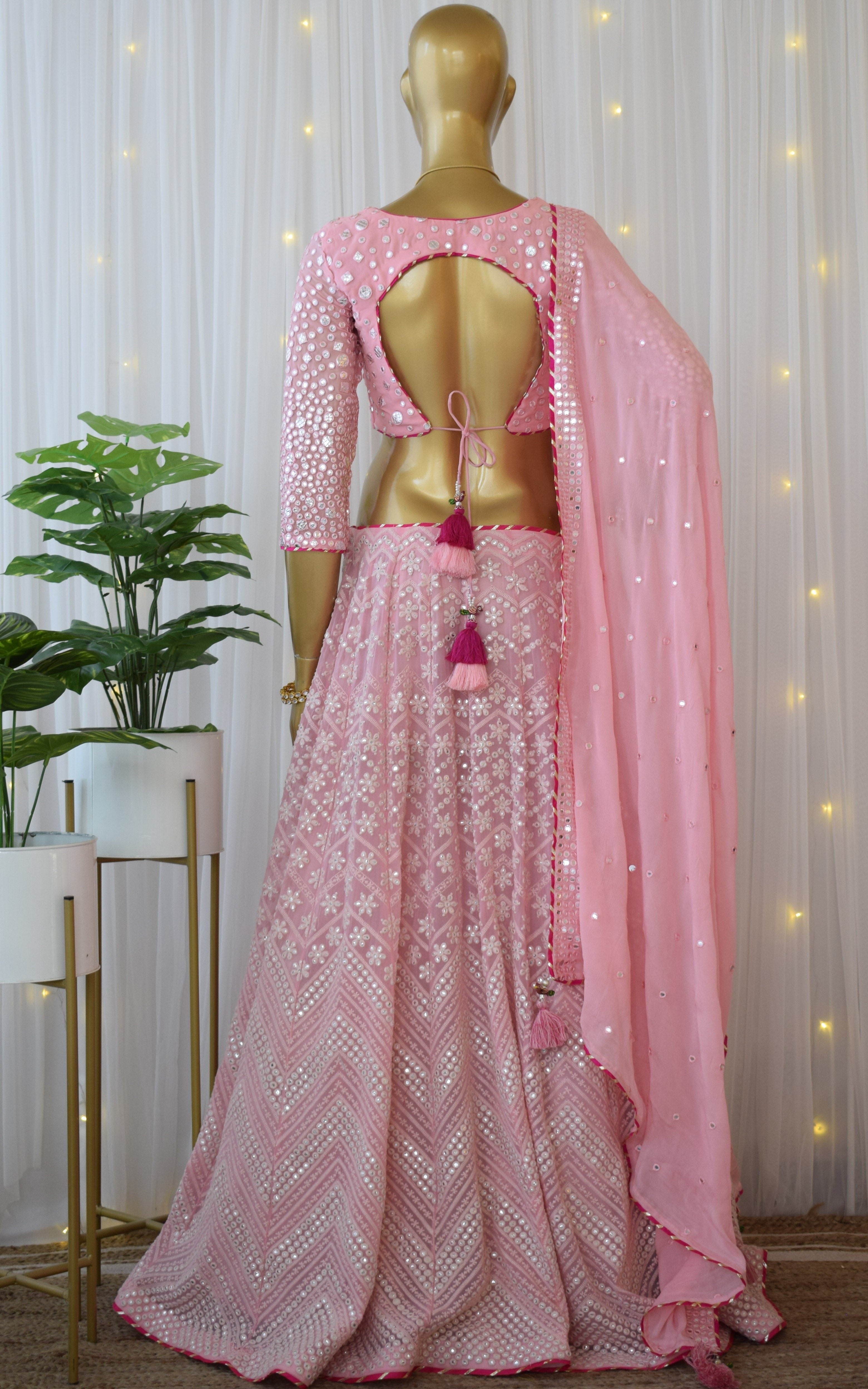 Buy Rose Pink Mirror Work Lehenga Online in India @Mohey - Lehenga for Women