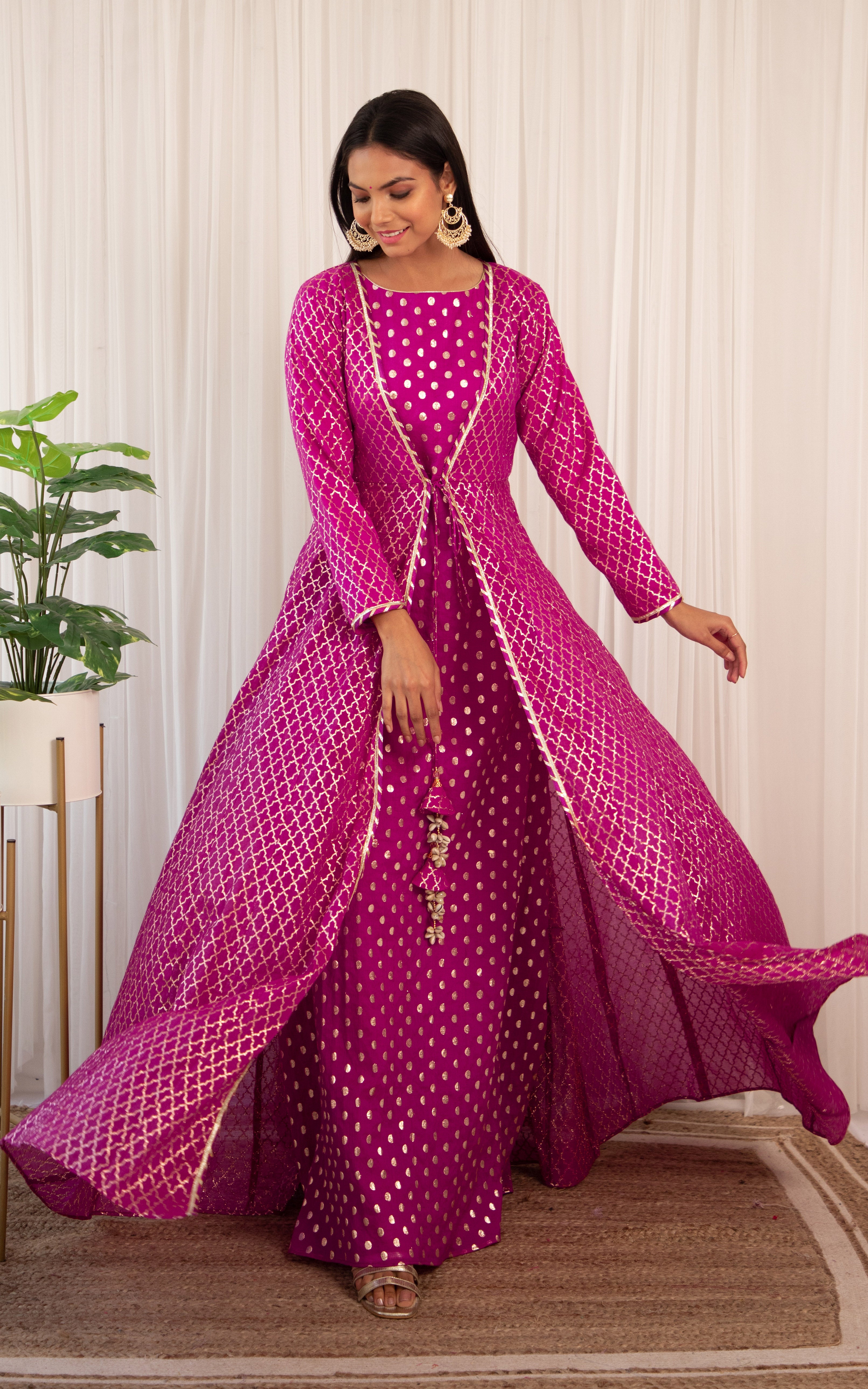 maroon net embroidered long jacket style anarkali suit 3106