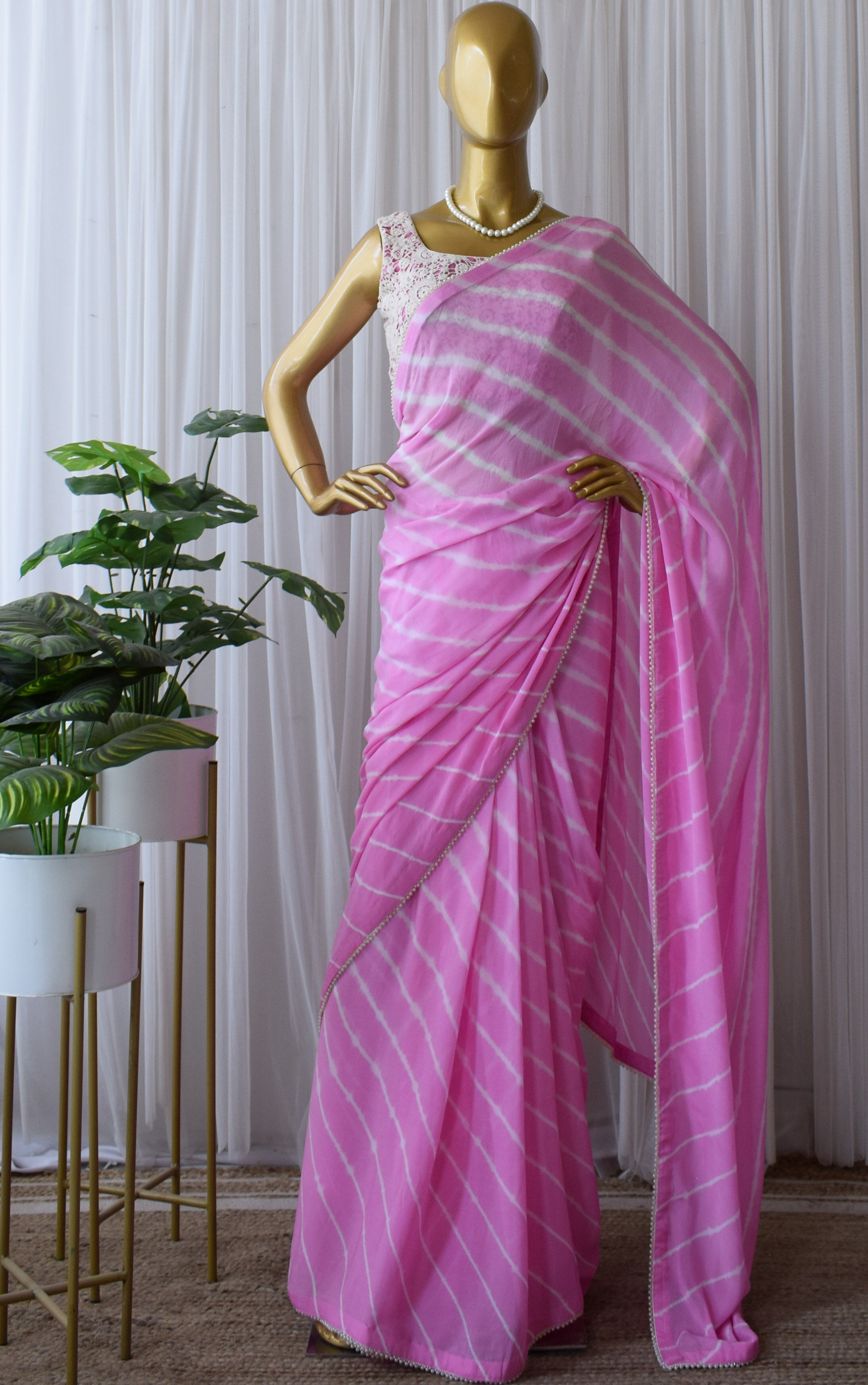 Buy Pink and Yellow Leheriya Saree Online – Vasansi Jaipur