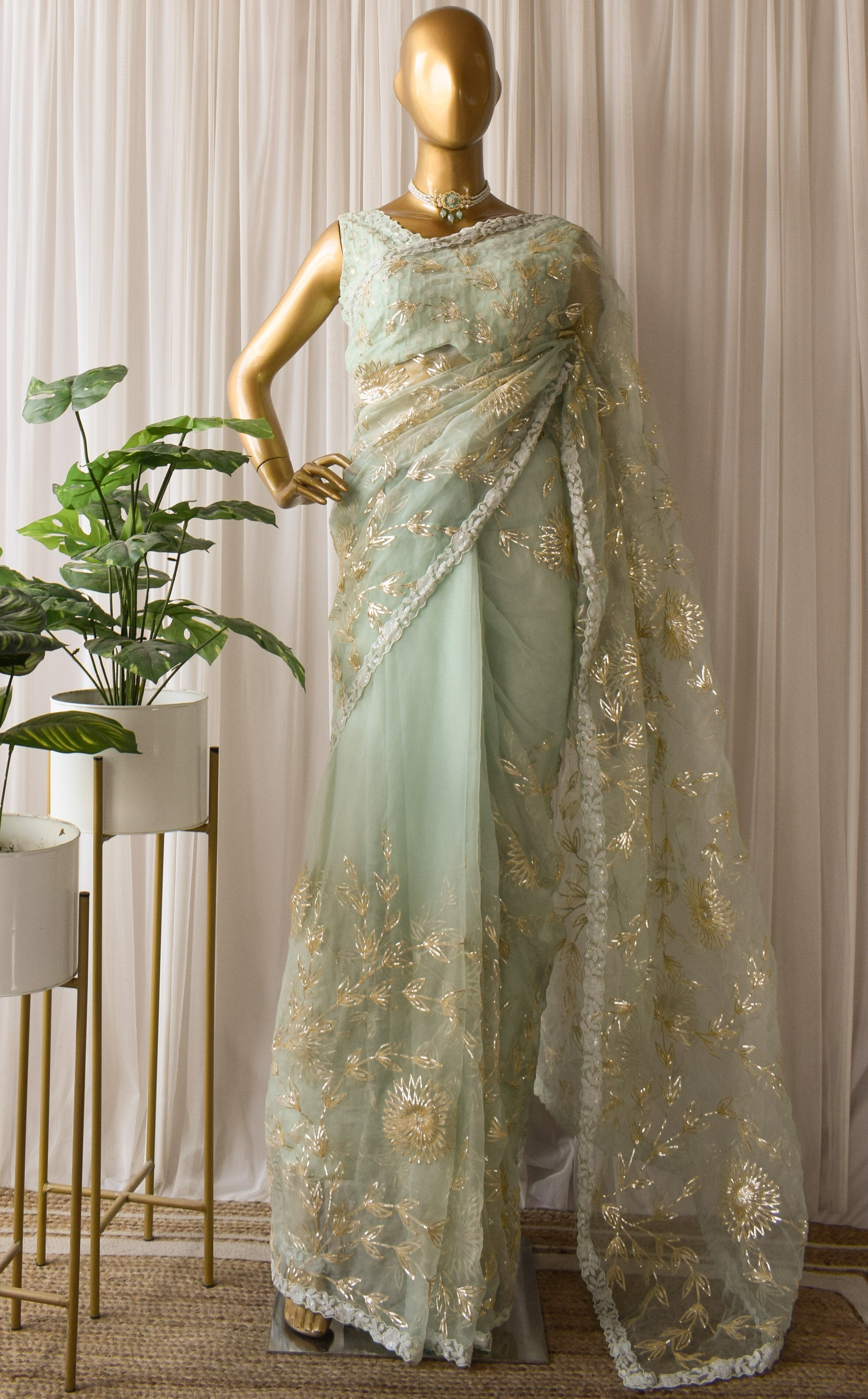 Green Embroidered Ombre Organza Sari | Devnaagri – KYNAH