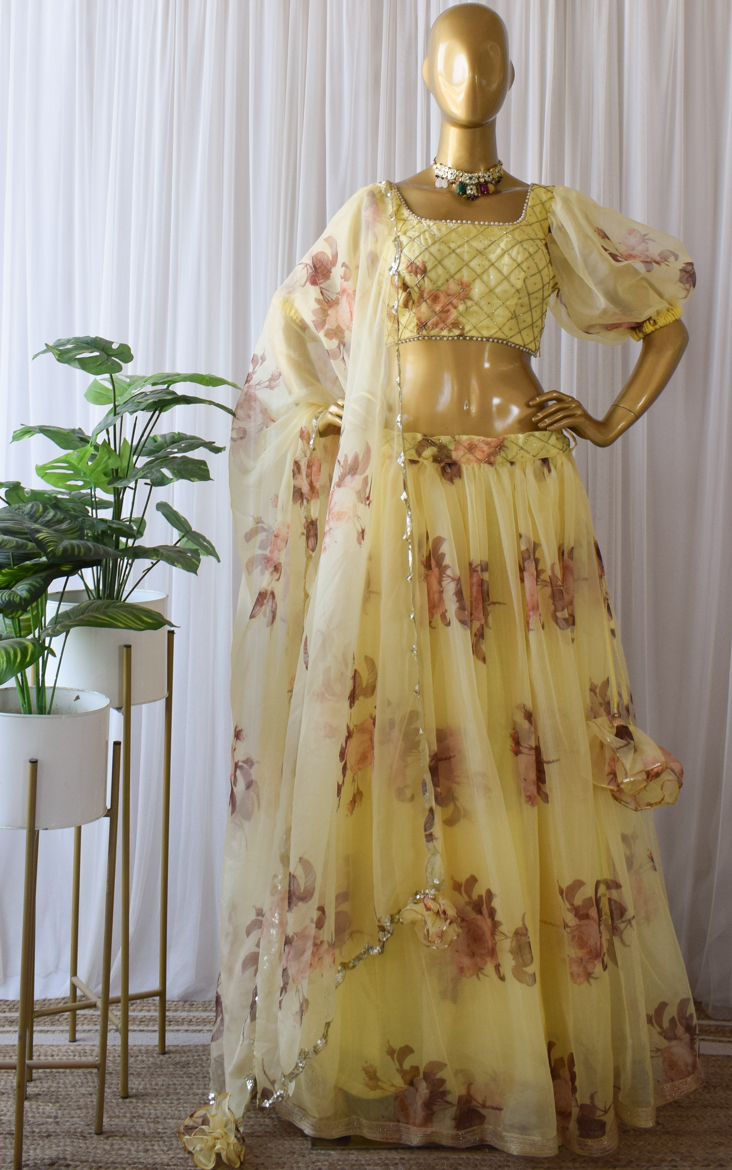 Yellow Color Designer Party Wear Organza Lehenga Choli Set