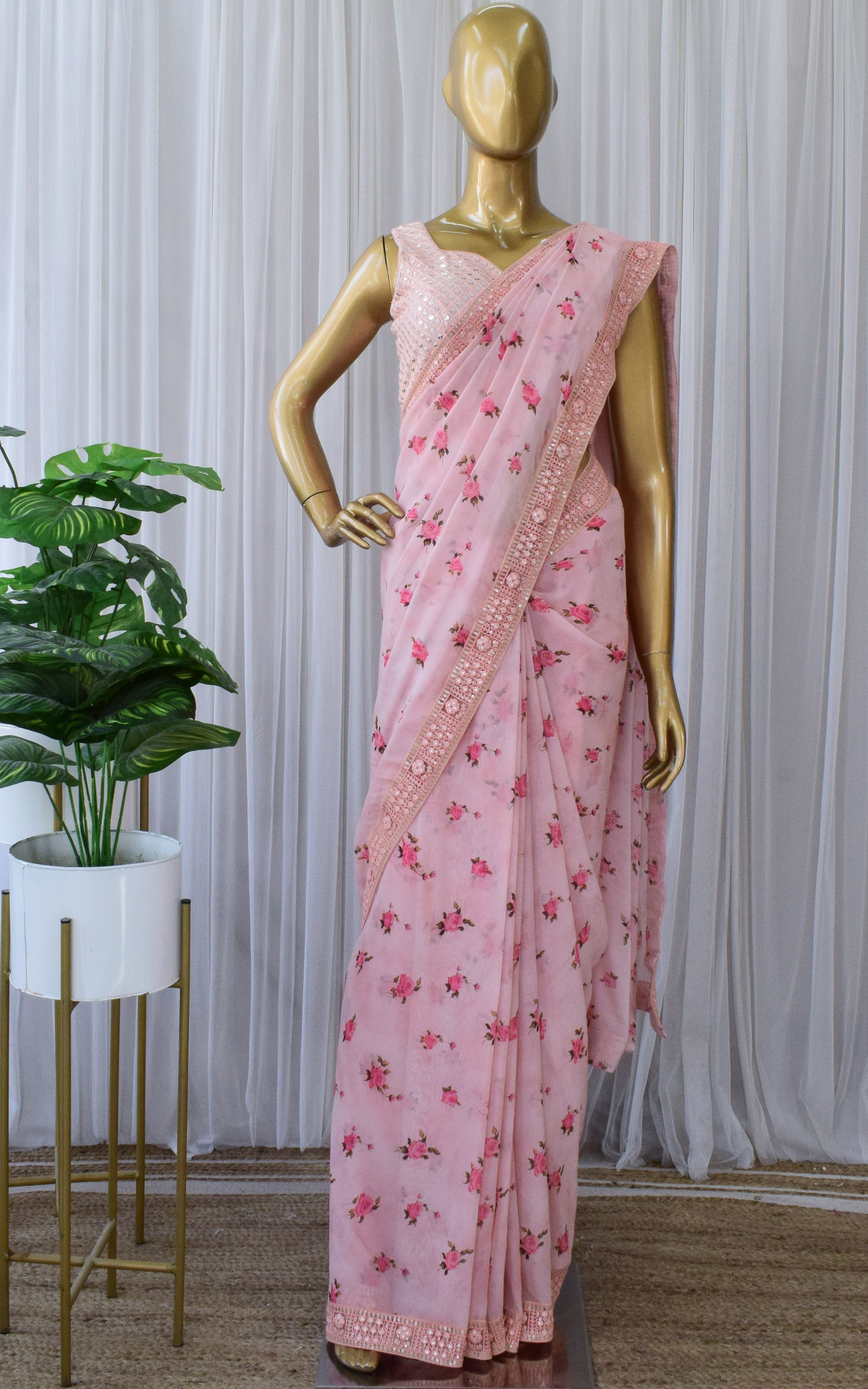 Light Pink Georgette Saree With Blouse 270241