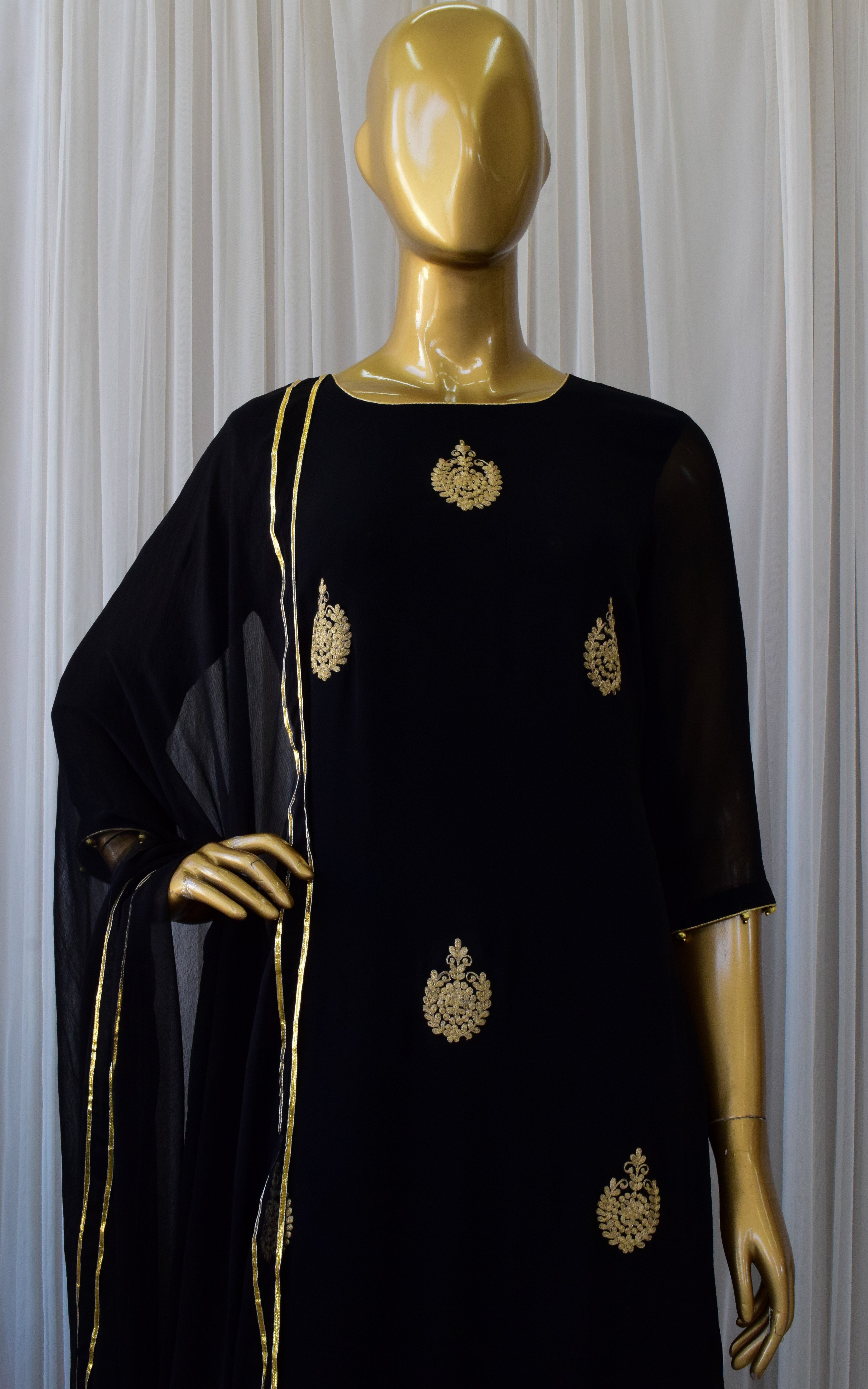 Black Pittan Dress with Chiffon Dupatta