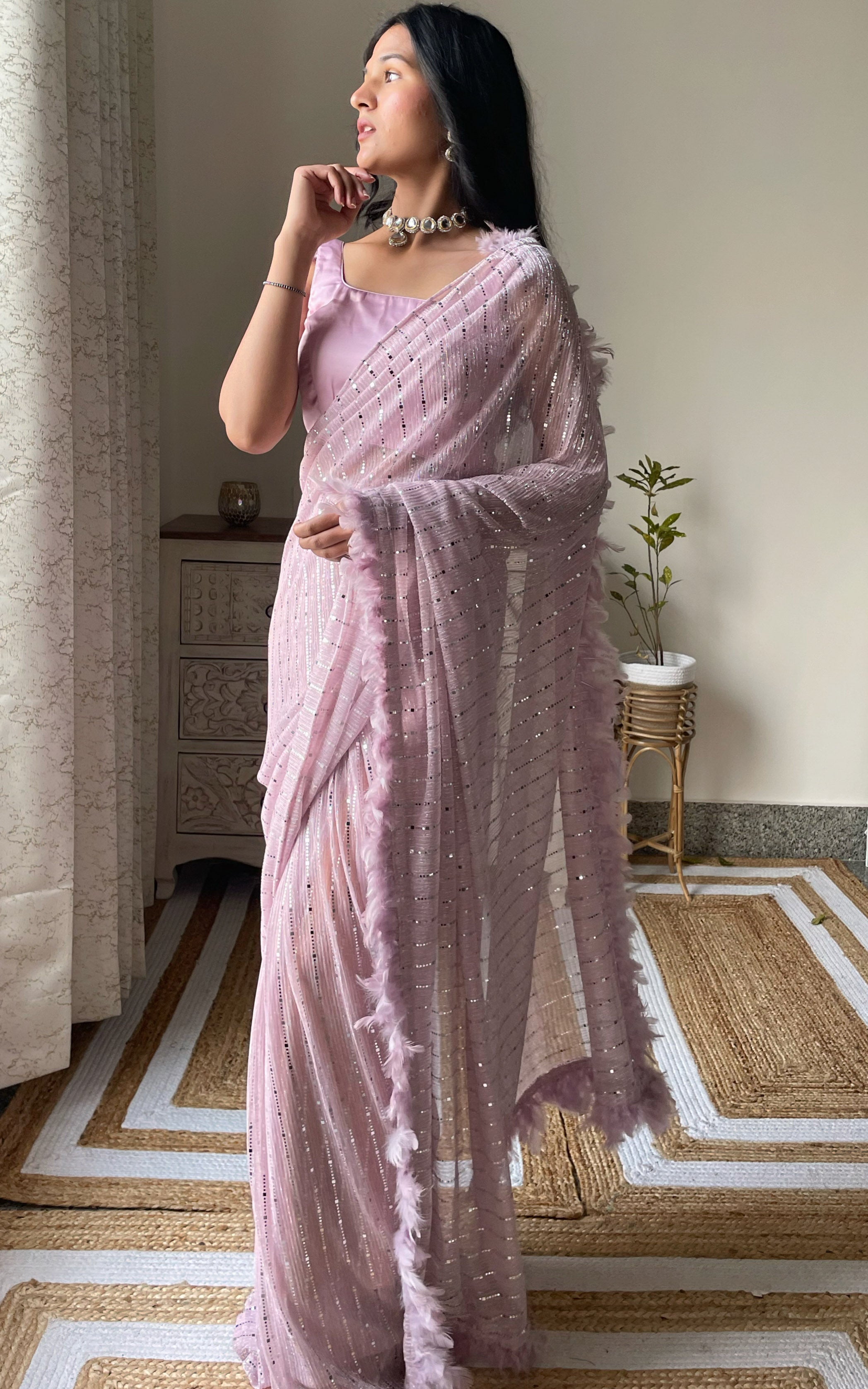 Molten Navy Shimmer Satin Saree – kreationbykj